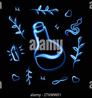 Vector isolated illustration of love drink. Neon Love Potion. Stock Vector