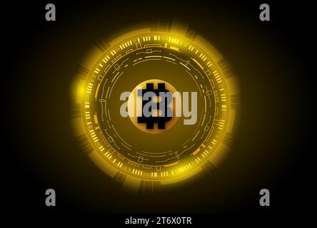 Tech gold yellow cyber bitcoin futuristic background. Stock Vector
