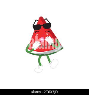 Funny watermelon slices characters with cartoon smile faces. Cute fruit in sunglasses surf. Summer time party. Comic watermelons vector set Stock Vector