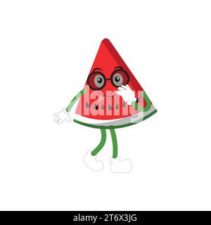 Funny watermelon slices characters with cartoon smile faces. Cute fruit in sunglasses surf. Summer time party. Comic watermelons vector set Stock Vector