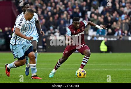 London UK 12th November 2023. Mohammed Kudus (West Ham) during the West Ham vs Nottingham Forest Barclays Premier League match at the London Stadium Stratford. Credit: Martin Dalton/Alamy Live News. This Image is for EDITORIAL USE ONLY. Licence required from the the Football DataCo for any other use. Credit: MARTIN DALTON/Alamy Live News Stock Photo