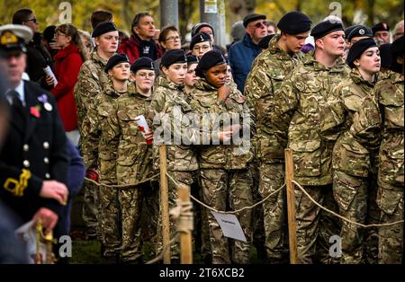 Grimsby, UK. 12th Nov, 2023. Thousands attend the annual Remembrance Sunday service held at Grimsby Cenotaph.12th November 2023 Photo by Jon Corken Credit: Jon Corken/Alamy Live News Stock Photo