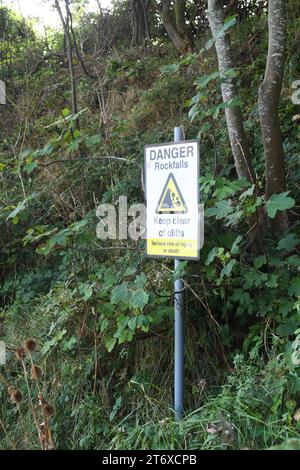 Danger rock falls sign Stock Photo