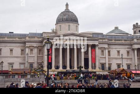 London, UK. 12th November 2023. This year's winter market opens outside the National Gallery in Trafalgar Square. Credit: Vuk Valcic/Alamy Live News Stock Photo