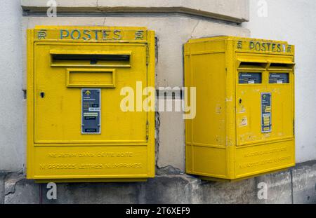 Yellow French post boxes in Epernay, Maine, France. Stock Photo