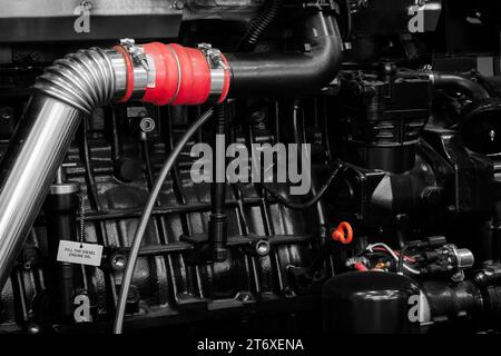 diesel engine. Fragment of a diesel motor close-up. Engine details  Diesel engine  background Stock Photo
