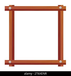 Wooden frame border from planks with nails. Wood board, brown old planks and panels with splits, game ui design. Vector illustration Stock Vector