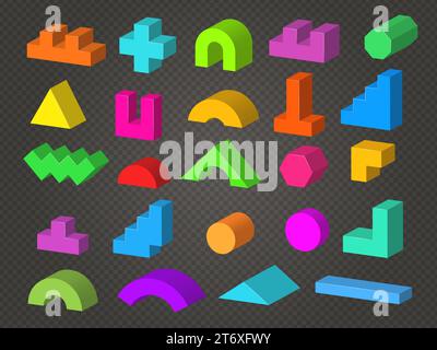 Game blocks. Kids constructor colored details collection recent vector cartoon blocks collection Stock Vector