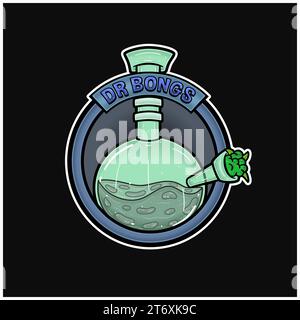 Glass Bong Logo and DR BONGS Text. Weed Design For Logo, Label, Shop, Store and Packaging Product. Vectors Illustrations. Stock Vector
