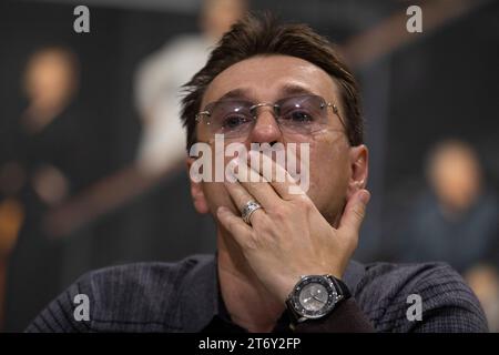 Moscow, Russia. 11th of November, 2023. People's Artist of Russia, Artistic Director of the Moscow Gubernsky Theater Sergey Bezrukov is seen during a meeting with an audience at the VDNKh exhibition centre in Moscow, Russia Stock Photo