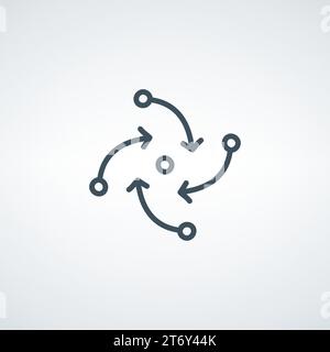 meeting circle icon, 4 arrows, center point linear icon. navigation to epicenter. Stock vector illustration isolated on white background. Stock Vector