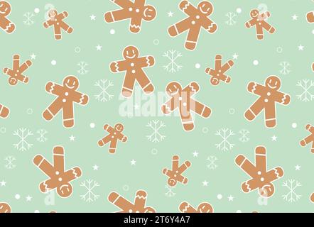 Gingerbread Man Pattern For Winter Holiday, Christmas, Background, Seamless Pattern, Wallpaper Stock Vector