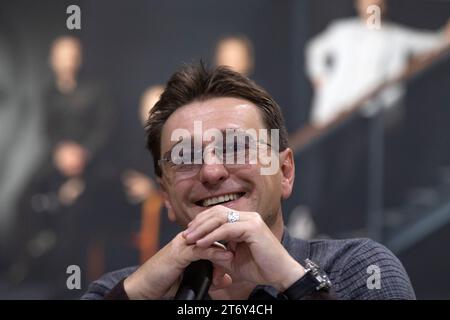 Moscow, Russia. 11th of November, 2023. People's Artist of Russia, Artistic Director of the Moscow Gubernsky Theater Sergey Bezrukov is seen during a meeting with an audience at the VDNKh exhibition centre in Moscow, Russia Stock Photo