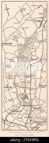 Engraving - Map of Epping Forrest  from the book: “Greater London, volume 1” by Cassel and Company, London 1898. Stock Photo