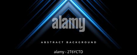 Blue abstract arrows on a wide black background banner. Vector illustration Stock Vector