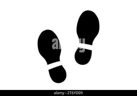 Human shoe footprints. Pair of prints of boots. Left and right leg. Shoe sole. Walking foot steps. Silhouette. Black and white vector isolated on white. Icon, symbol, pictogram Stock Vector