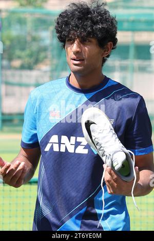 November 11, 2023, Bangalore, Karnataka, INDIA: ICC Menâ€™s Cricket World Cup INDIA 2023: .Practice session of NZ, India & Ireland took place today. Some pics from the same..Rachin Ravindra - NZ (Credit Image: © Seshadri Sukumar/ZUMA Press Wire) EDITORIAL USAGE ONLY! Not for Commercial USAGE! Stock Photo