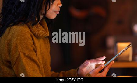 Woman using tablet coffee shop Stock Photo