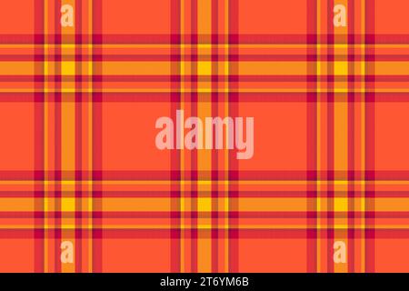 Check tartan vector of texture fabric textile with a seamless plaid background pattern in red and golden poppy colors. Stock Vector