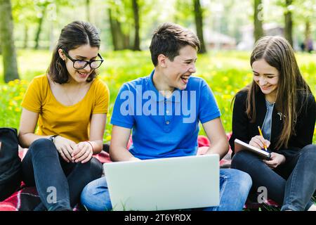 Friends having fun studying Stock Photo