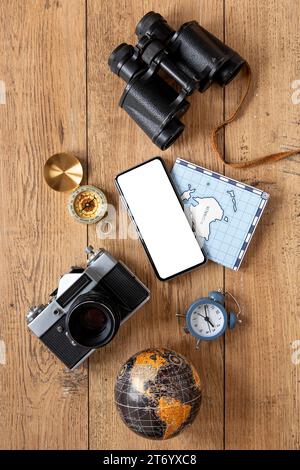 Tourism items assortment flat lay Stock Photo