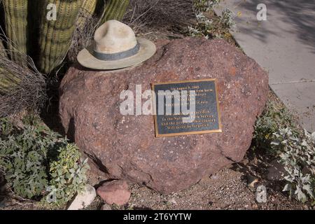 Memorial to Kris Eggle, national park service ranger killed in the line of duty by a drug trafficker from Mexico. He was killed on August 9, 2002. Stock Photo