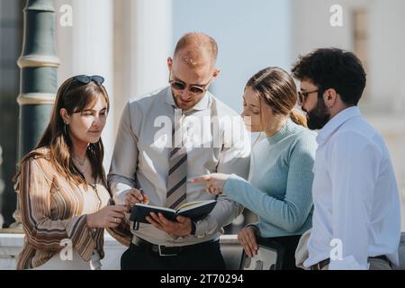 Corporate team collaborating for sustainable growth with effective supply chain management and sales strategy implementation. Stock Photo