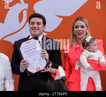 November 13, 2023, Mexico City, Mexico: SAMUEL GARCIA, current governor of Nuevo Leon, receives his registration as a pre-candidate for the Presidency of the Republic in the elections of 2024, on behalf of the Movimiento Ciudadano party, by the authorities representing the party. (Credit Image: © Luis E Salgado/ZUMA Press Wire) EDITORIAL USAGE ONLY! Not for Commercial USAGE! Stock Photo