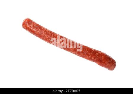 One thin dry smoked sausage isolated on white Stock Photo