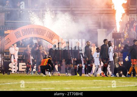 Charleston, South Carolina, USA. November 12, 2023, Charleston, South Carolina, USA: Charleston Battery enters the field to begin their game against the Phoenix Rising FC at the USL Championship Final Match (Credit Image: © Maxwell Vittorio/ZUMA Press Wire) EDITORIAL USAGE ONLY! Not for Commercial USAGE! Credit: ZUMA Press, Inc./Alamy Live News Stock Photo