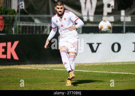 Charleston, South Carolina, USA. November 12, 2023, Charleston, South Carolina, USA: Phoenix Rising FC defender ALEJANDRO FUENMAYOR (30) kicks the ball during the game against the Charleston Battery (Credit Image: © Maxwell Vittorio/ZUMA Press Wire) EDITORIAL USAGE ONLY! Not for Commercial USAGE! Credit: ZUMA Press, Inc./Alamy Live News Stock Photo