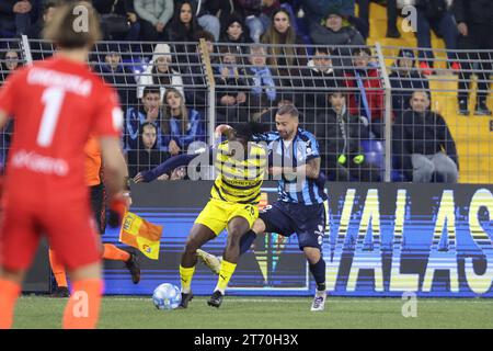 Parma, Italy. 18th Feb, 2023. Tardini Stadium, 18.02.23 Woyo Coulibaly (26  Parma) and Cedric Gondo (15 Ascoli) during the Serie B match between Parma  and Ascoli at Tardini Stadium in Parma, Italia