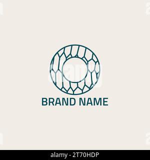 Circle logo with spider web pattern and resembling tires and letter O. Stock Vector