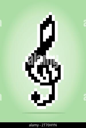 8 bit pixel of note music for game assets and cross stitch patterns in vector illustrations. Stock Vector