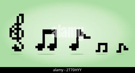 8 bit pixel of note music for game assets and cross stitch patterns in vector illustrations. Stock Vector