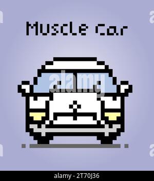 car 8 bit pixels. front view of car transport object for game assets in vector illustration. Stock Vector