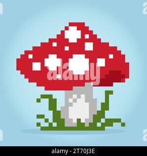 8 bit pixel mushroom icon. Plant for game assets and cross stitch patterns in vector illustrations. Stock Vector