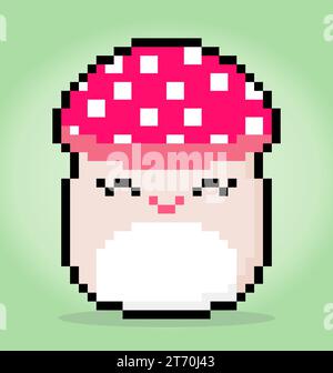 8-bit pixel mushroom kawaii in vector illustration for cross stitch pattern Stock Vector