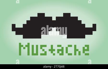 8 bit pixel of mustache for game assets and cross stitch patterns in vector illustrations. Stock Vector