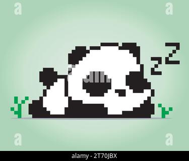 8 bit pixels panda sleeping. Animals for game assets and cross stitch patterns in vector illustrations. Stock Vector