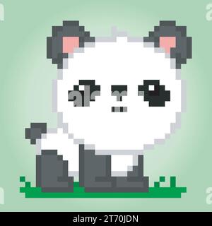 8 bit pixels panda. Animals for game assets and cross stitch patterns in vector illustrations. Stock Vector