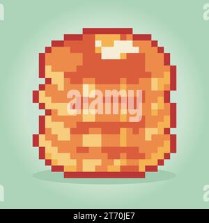 8 bit pixels pancake. Food for game assets and cross stitch patterns in vector illustrations. Stock Vector