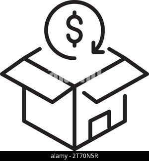 Order return with refund from store. Parcel box and dollar with renew arrow. Pixel perfect, editable stroke Stock Vector