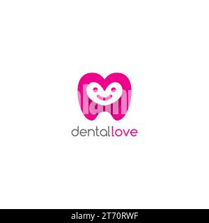 Dental Love Logo Design With Pink Color Stock Vector