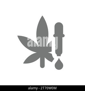 Marijuana leaf and CBD oil drop vector icon. Cannabidiol, medical cannabis symbol. Stock Vector