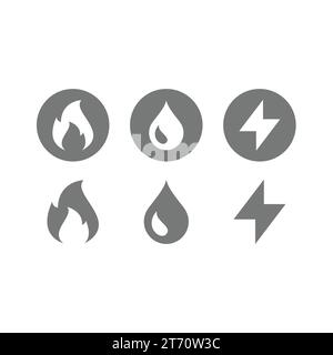 Gas, water and electricity utilities vector icon set. Public utility service symbols. Stock Vector
