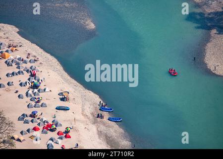 Aerial view of Teesta river valley with adjacent National Highway road at Darjeeling district of India Stock Photo