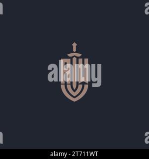 AW logo monogram with sword and shield style design template vector Stock Vector