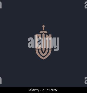 CN logo monogram with sword and shield style design template vector Stock Vector