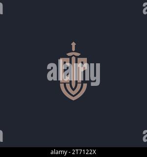 CP logo monogram with sword and shield style design template vector Stock Vector